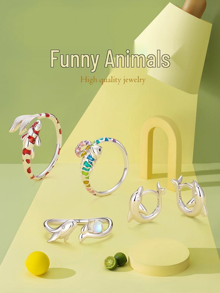 Avle S925 Sterling Silver Platinum-Plated Dolphin Earrings for Women - Style BSE881