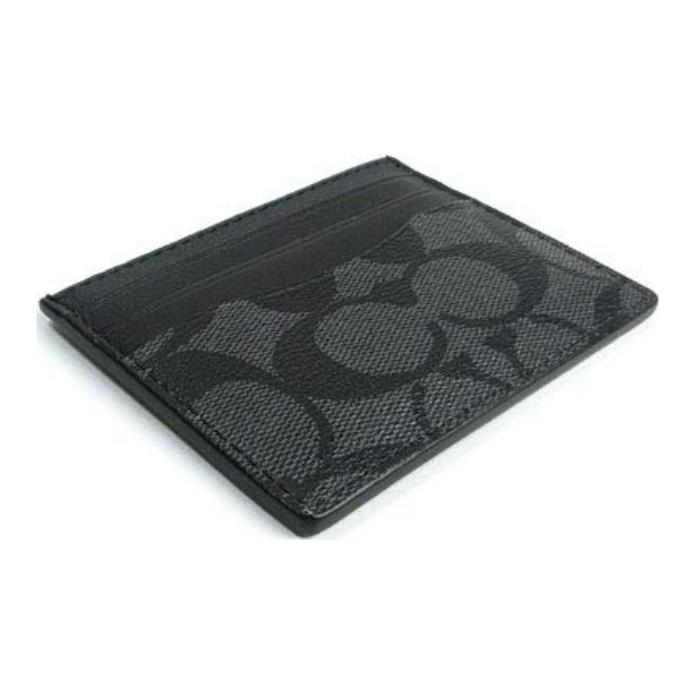 Coach Card Case Classic Monogram Print Three Credit Card Slots Coated Canvas Men Card Holder Gray Black 58110-CQBK
