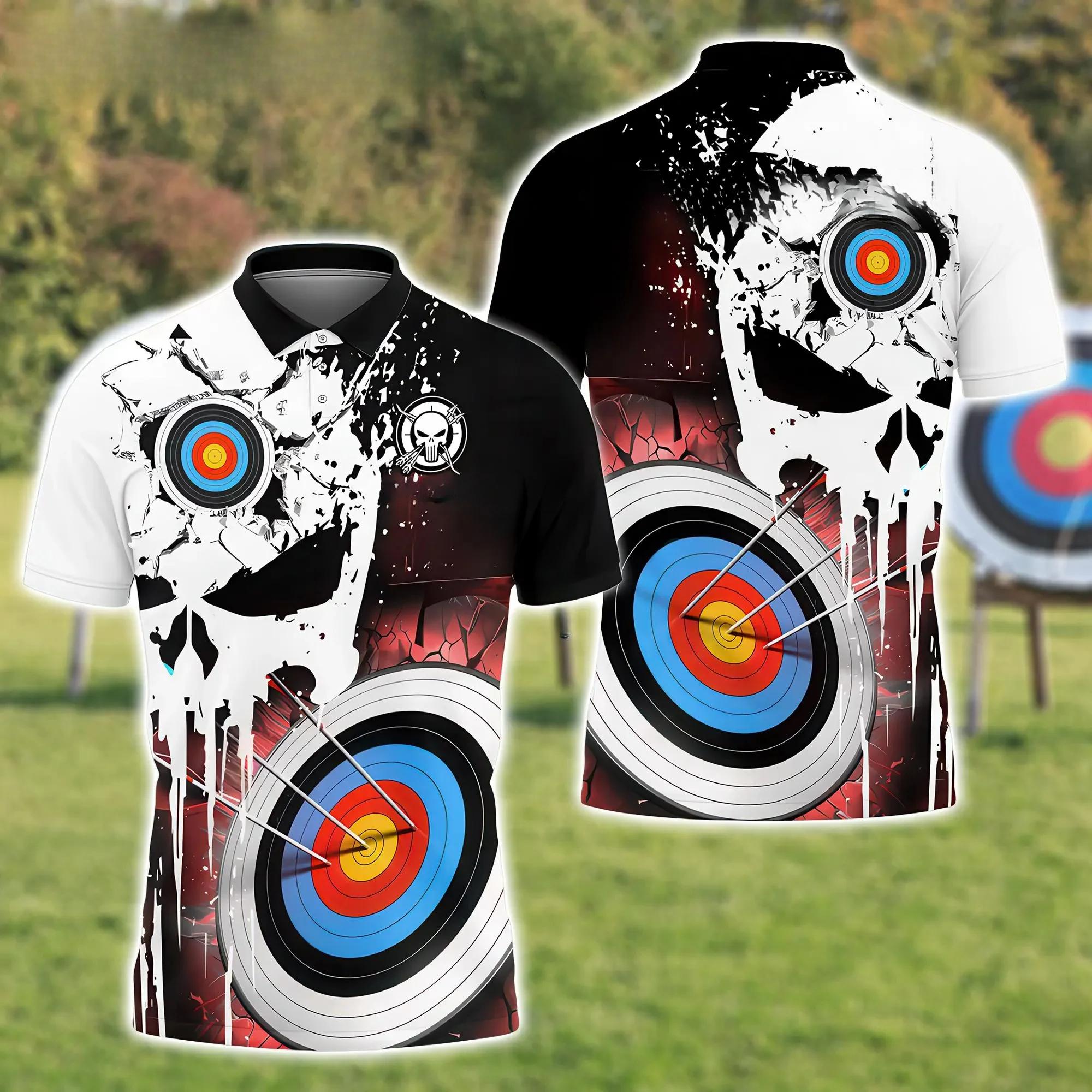 

Summer Lapel 3D Archery Print T-shirts Fashionable Casual Short Sleeved Men s Polo Shirts S