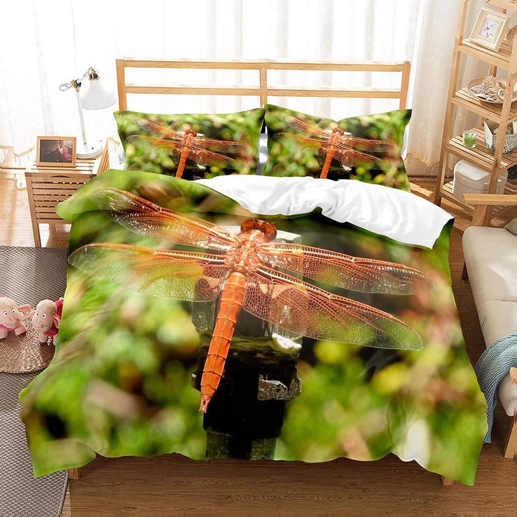 Dragonfly Duvet Cover Set Art Painting Animals Pattern King Queen Size Polyester Comforter Cover for Kids Boys Girls Bedding Set