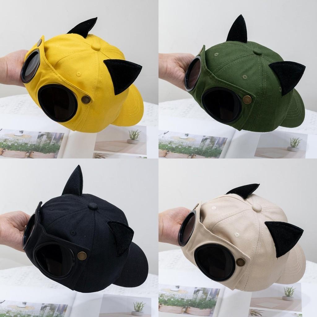 Fashionable Korean Style Aviator Glasses Cap With Cute Cat Ears Double-sided Wear Baseball Hat