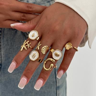 Námořnický styl Smaltovaný Hřebenovka Hvězdice Otevřený Prsten Nastavitelný Dovolená Vynikající Šperky Pro Ženy Pláž Léto Módní Doplněk