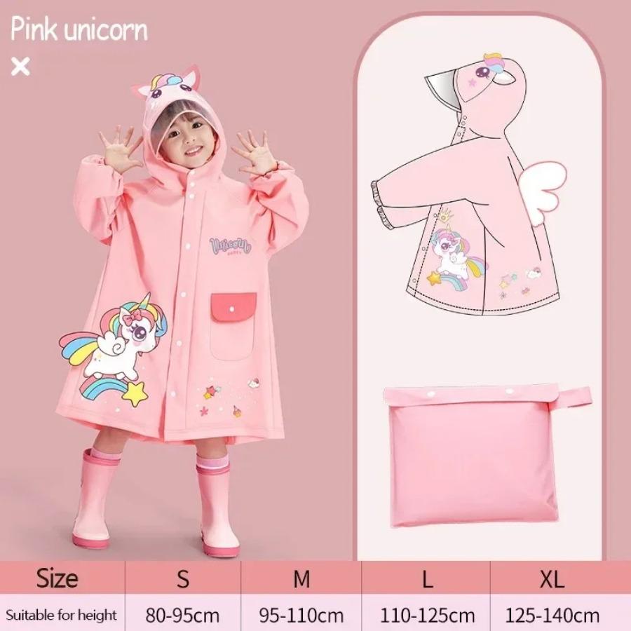A Boy Girl Casual Cute Unicorn Print Waterproof Hooded Raincoat, Long Sleeve Zipper Hooded Poncho, Children's Raincoat Outdoor