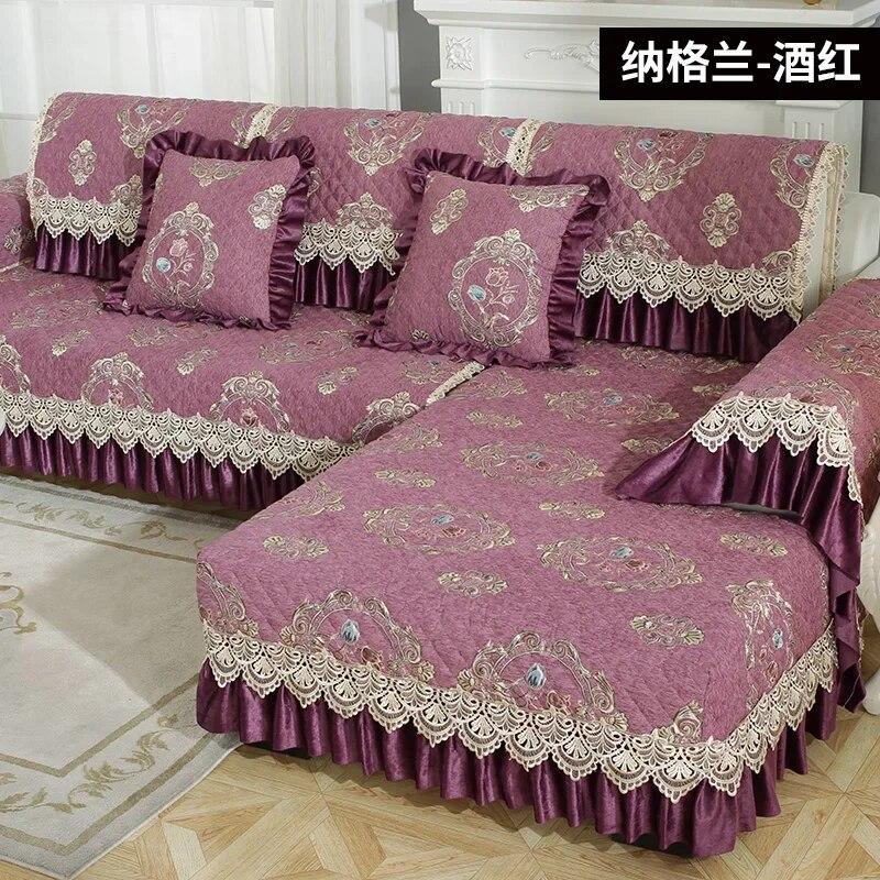 European Style Large Skirt Sofa Cover Four Seasons Universal Anti Slip Sofa Cushion High Grade Lace Fabric Sofa Towel Cushion