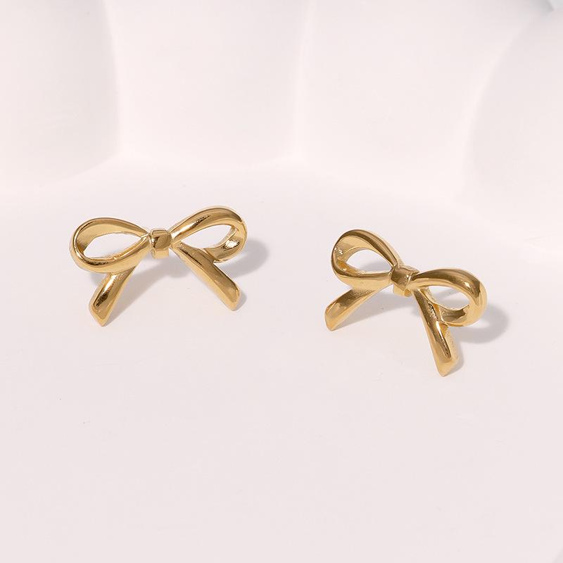 High-End Geometric Bow Stainless Steel Stud Earrings for Women