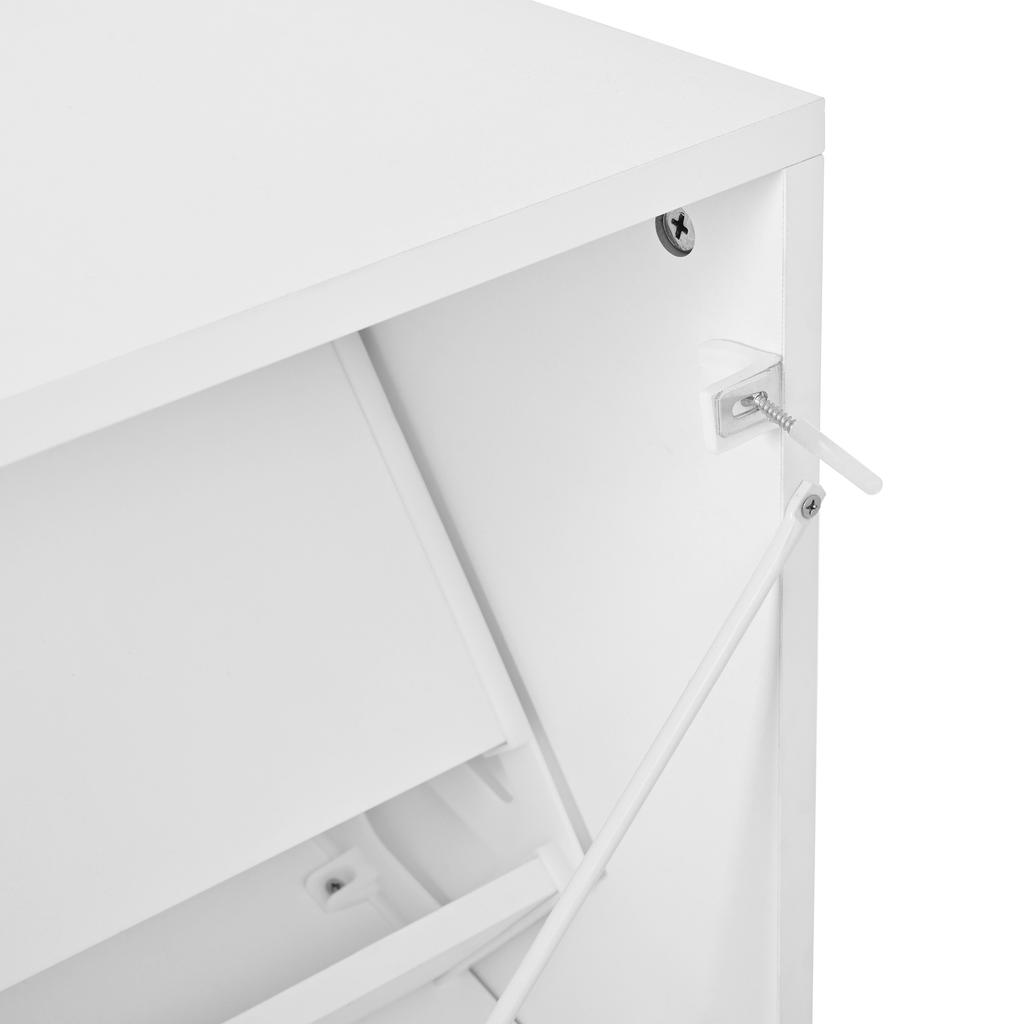 Modern and unique white shoe cabinet, shoe cabinet with 3 flaps, round mirror, large storage space, suitable for entryway/foyer