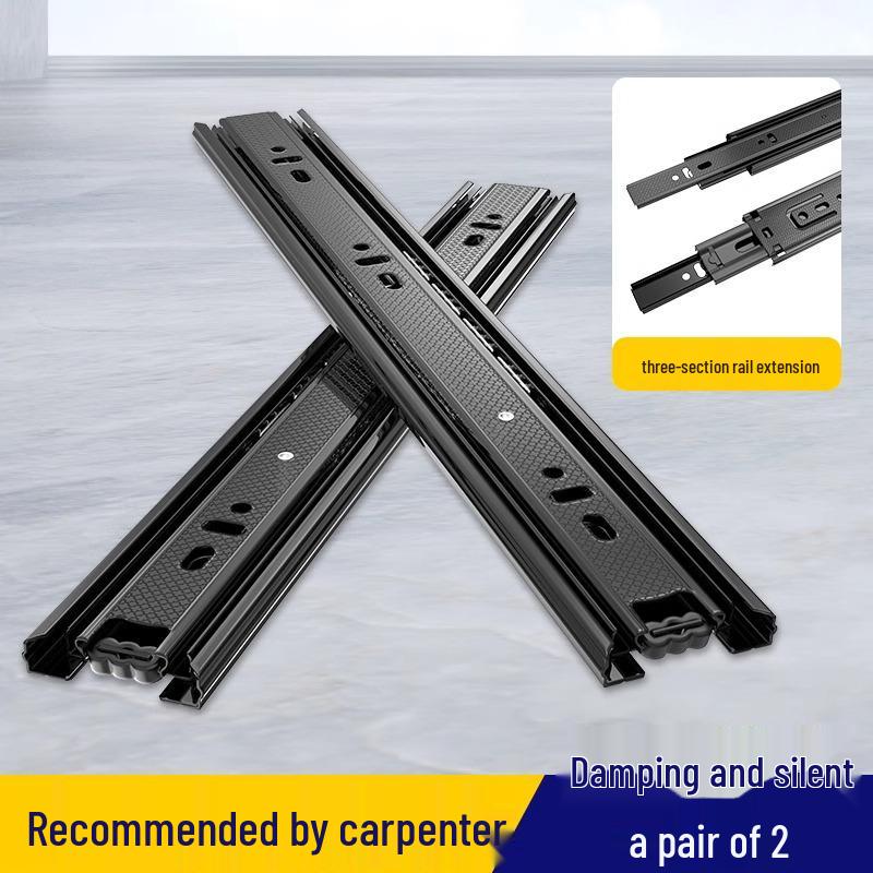 Verdickte Edelstahl-Schubladenschiene mit geräuschlosen Kugellagern - Drei-teilige Puffer-Führungsschiene