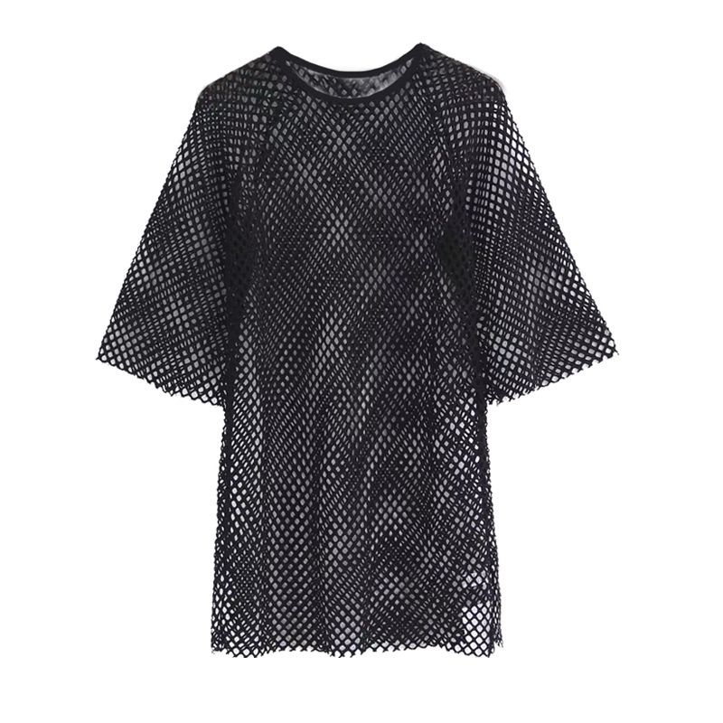

Футболка Сетка Топ Прозрачный Мода Ин Блузка Короткий рукав Black Collar XL