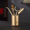Copper Ebony Wood Tea Ceremony Six Tools Set Gongfu - Teaspoon Pick Tongs Scoop Brush Caddy