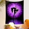 Silhouette of a dancing figure with colorful radial dot patterns. Patterned tapestry for bedroom and living room home decor
