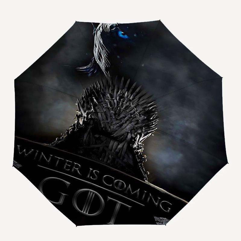 

1pc Winter Is Coming Got Automatic Folding Umbrella - Compact 8-Rib Design, Durable Plastic & Iron1103L