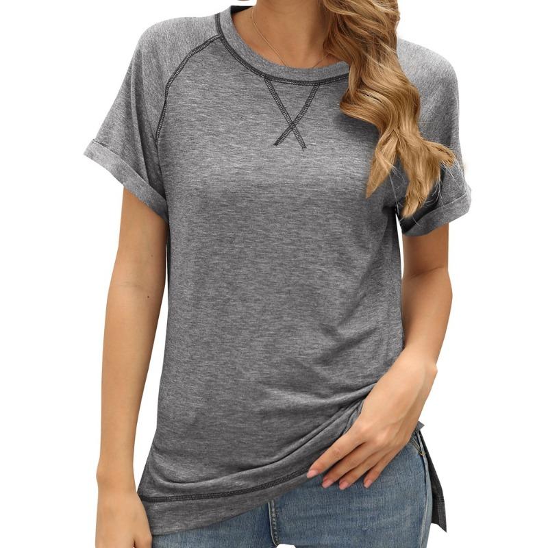Frühling Sommer Damen Cross Color Lockeres Oberteil mit kurzen Ärmeln für Freizeitkleidung Hemd