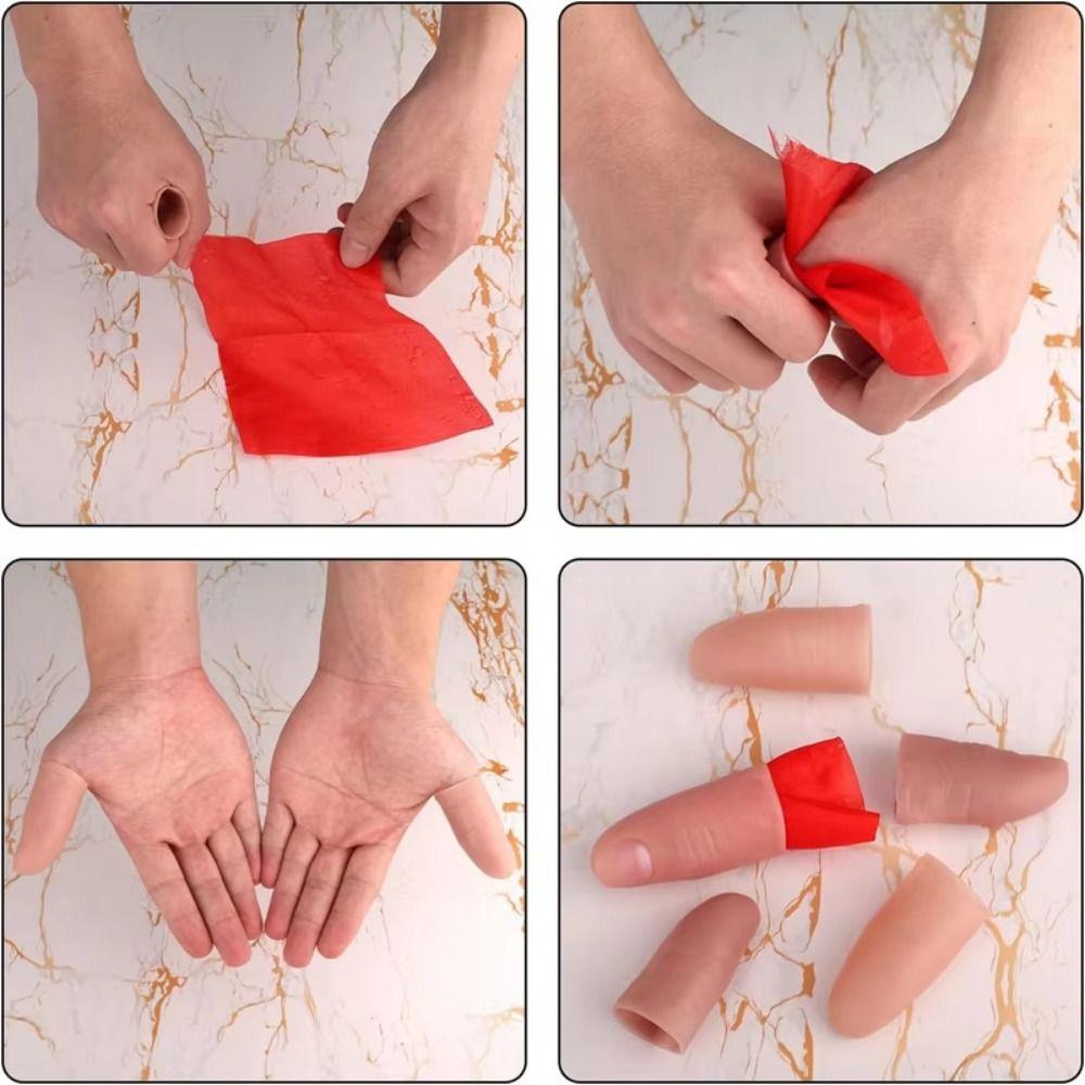 5Pcs Red Silk Magic Prop Fake Finger Finger Magic Trick Prop Fake Thumb Tip Close Up Magic
