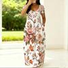 Women Plus Size Round Neck Short Sleeve Floral Printed White Maxi Dress With Side Pockets