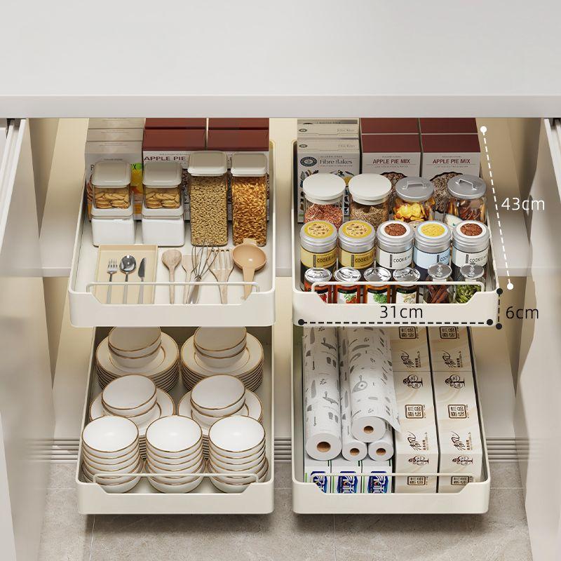 Punch-Free Drawout Basket Mute Slide Rail Cupboard Storage Baskets Home Metal Organization Shelves Kitchen Seasoning Storage Box