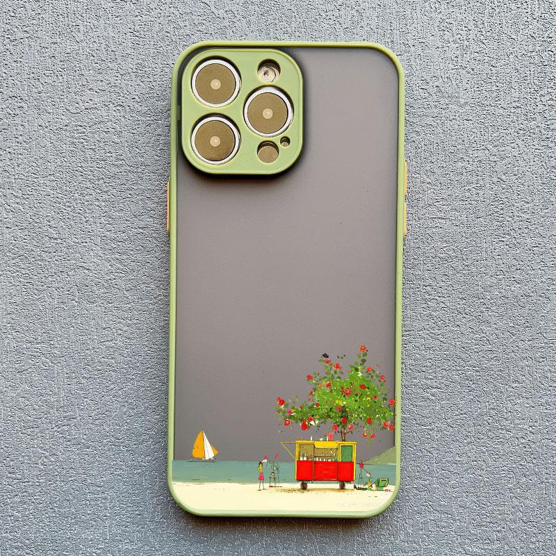 Cute Vacation On Beach Cartoon Phone Case for iPhone 16 15 14 Pro Max Plus 11 12 13 Pro Max Mini XR XS X SE2 Shockproof Covers