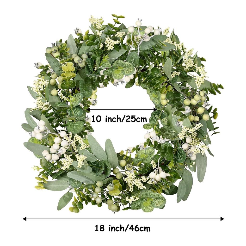 45cm Green Leaf Eucalyptus Wreath Round Green Faux Leaf Garland Garden Porch Farmhouse Festival Celebration Vine Wreath