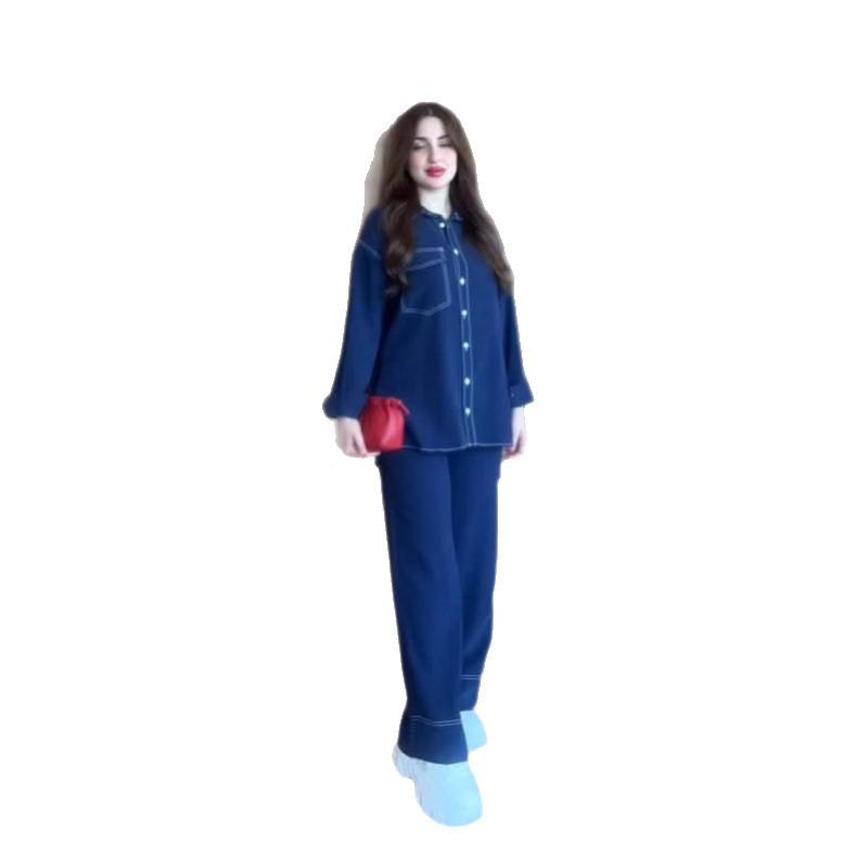2025 Autumn Women's European & American Two-Piece: Loose Draping Denim Top & Casual Long Pants
