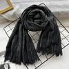 Autumn and Winter New Solid Color Blended Polyester and Cotton Scarf Women's Retro Dirty Dyed Striped Shawl Versatile Scarf Men