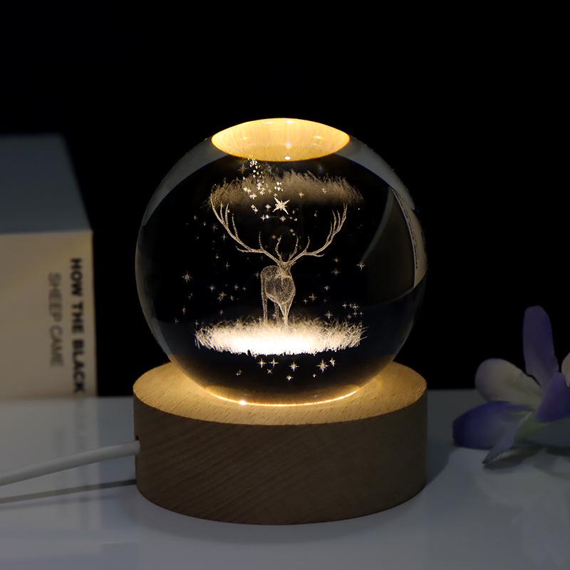 3D Laser Gravierte Kristallkugel Nachtlicht – Leuchtendes Glasornament Geschenk für Schlafzimmer