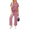 Women's Casual Fashion Short Sleeve Loose Wide Leg Pants Round Neck Suit