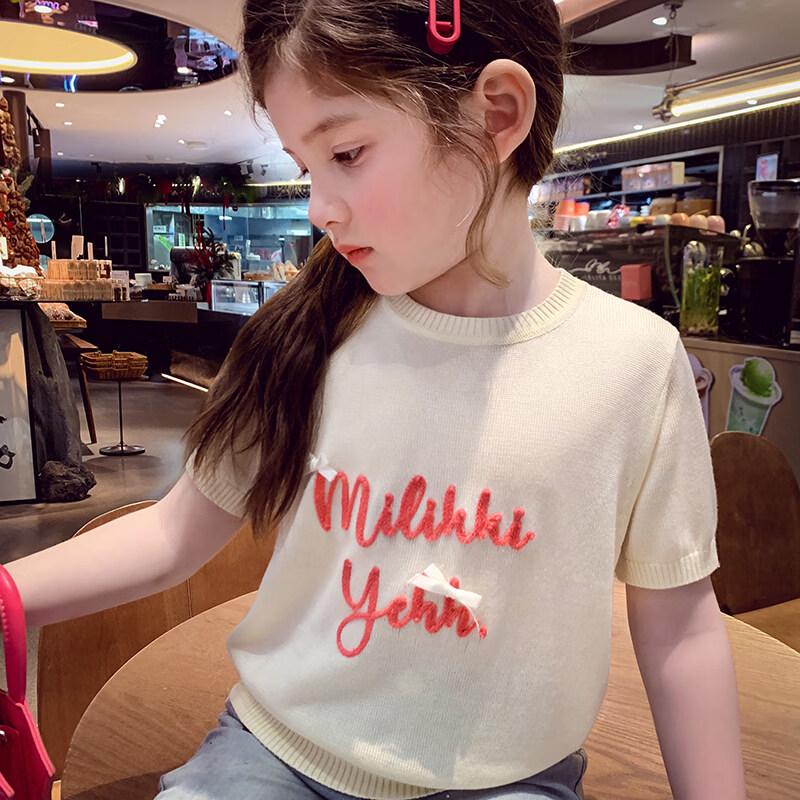 MIMIHELLO Girls' 2026 Summer Korean Style Short Sleeve T-Shirt