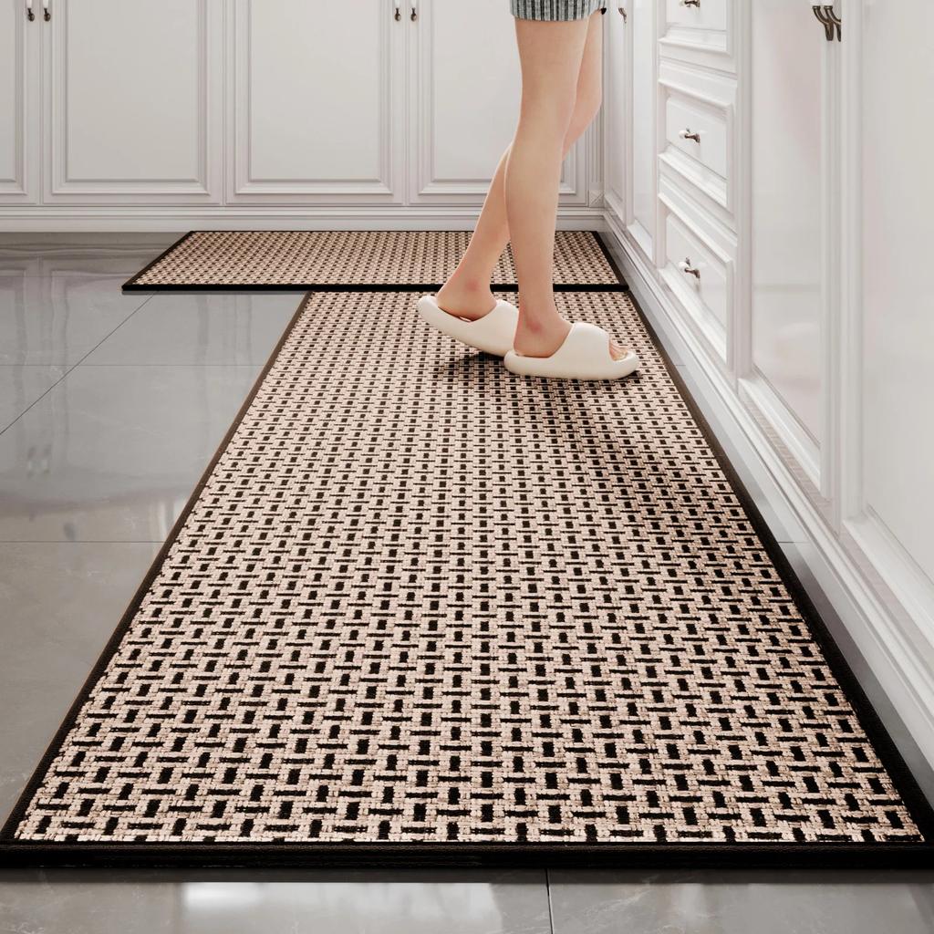 Anti-Slip Kitchen Runner Rug | Oil-Proof Mat | Heavy-Duty 1200D Woven Carpet | Modern Linear Design Floor Pad for Sink/Entryway