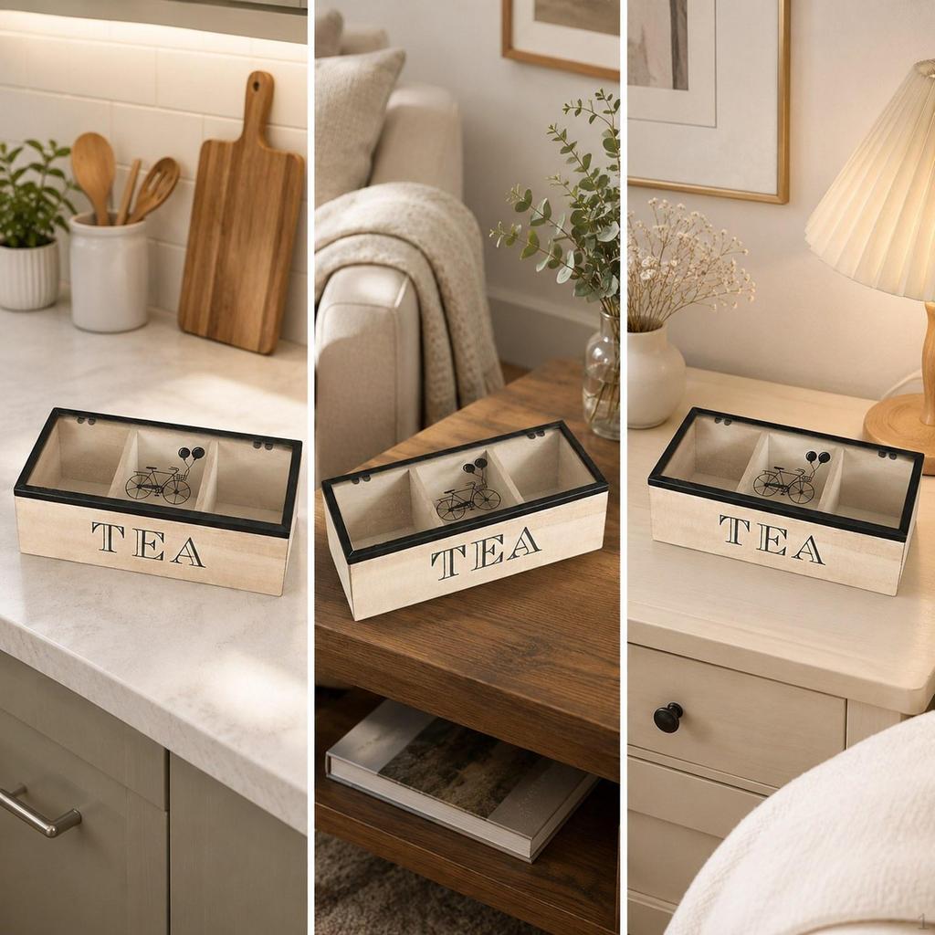 Holder Organizer Box with Wooden Lid And Glass Dividers Elegant Suitable for Kitchen Dome Decoration