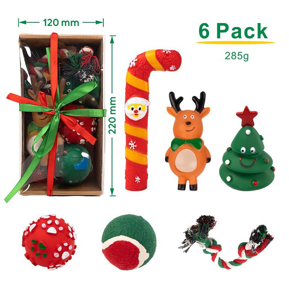 Dog Christmas Gift Box Pet Christmas Stocking Stuffers Durable Interactive Fun Dog Toy Assortment Pack Safe Rubber Chew Toys
