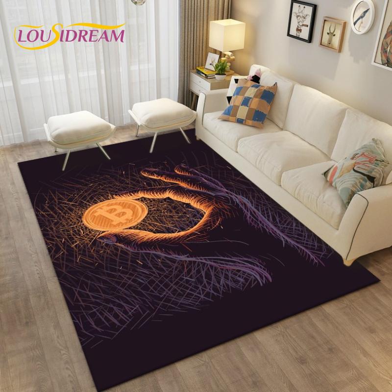 Bitcoin Carpet Bedroom Bedside Decor Rug Bitcoin 3d Floor Mat Large Cartoon Area Rug Living Room Creative Bitcoin Non-slip Mat