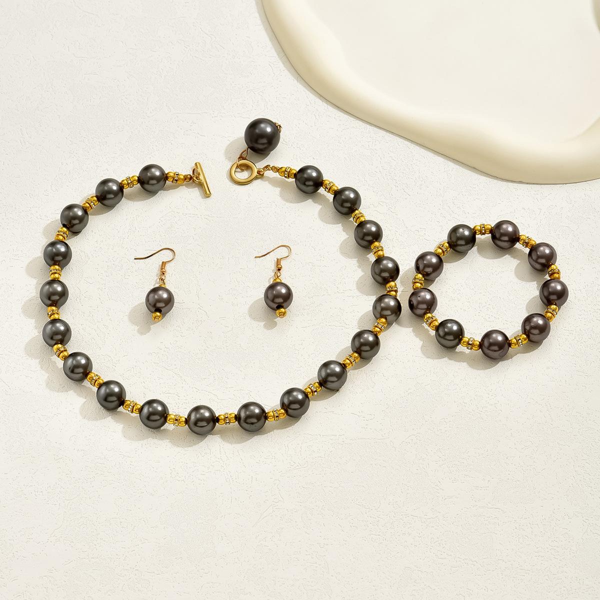 

Легкое роскошное ретро жемчужное ожерелье, простой темпераментный комплект серег-гвоздиков, универсальный женский браслет из бисера