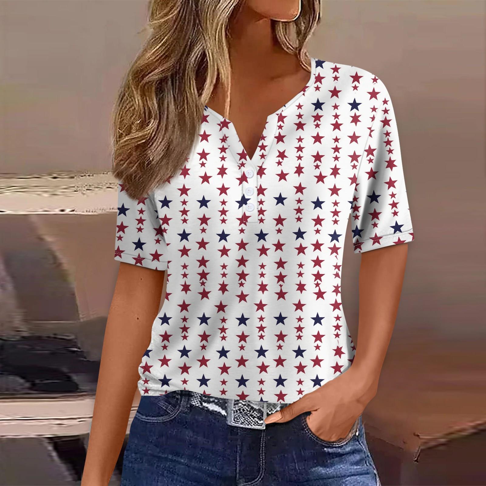 

Women s T Shirt Tee Print Button Short Sleeve Daily Weekend Fashion Basic V- Neck Regular Top XL білий