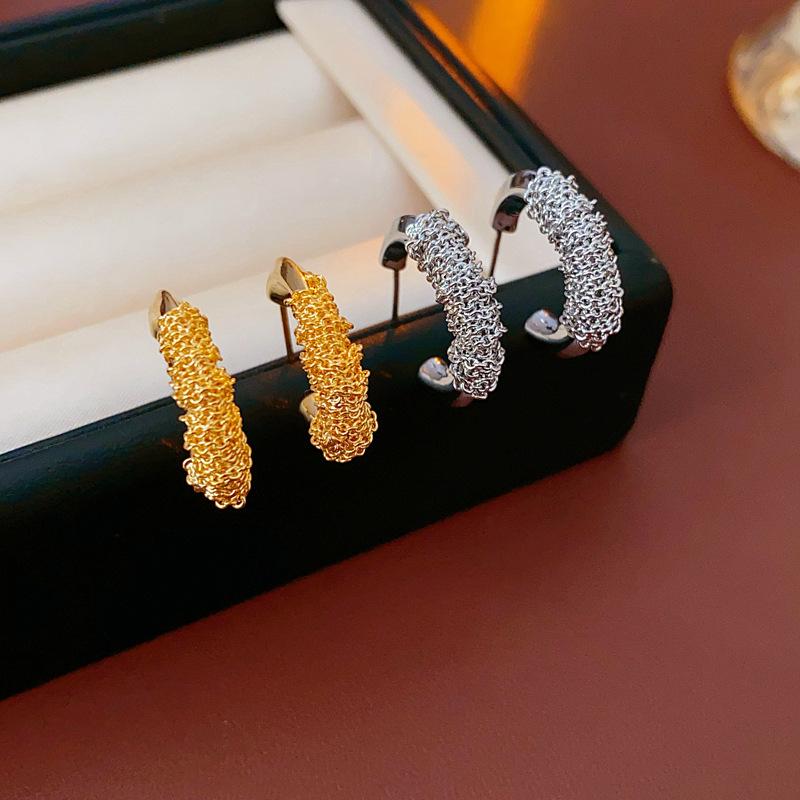 Genuine Gold Electroplated Silver Needle C-shaped Winding Simple Fashionable Niche High-end Temperament Earrings for Women