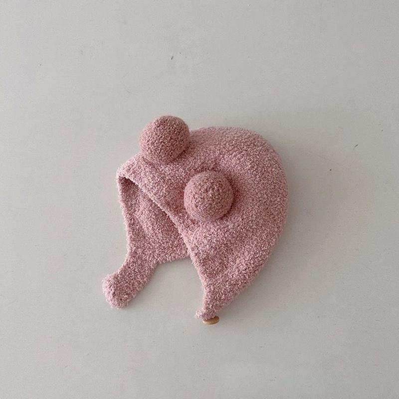 Cute Winter Warm Kids Girl Boys Baby Hats Fleece Wool Hemming Caps With Ball Solid Wool Ear Protection Hats Soft Newborn Bonnet