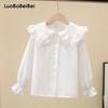 LUOBOBEIBEI Girls' Doll Collar Long Sleeve Shirt Autumn School Performance Top White 120