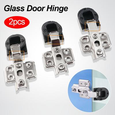 2PCS Useful No Hole Connector Window Accessories Cabinet  Hinge Clip Furniture Supplies Glass Door Hinge