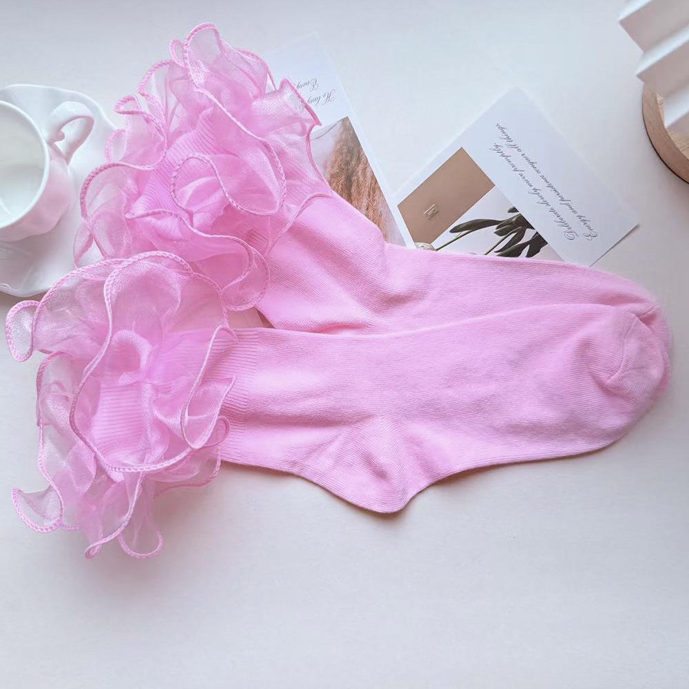 

Ruffle Lace Combed Cotton Lolita Princess Socks for Women & Girls - Student Dance Style One Size рожевий