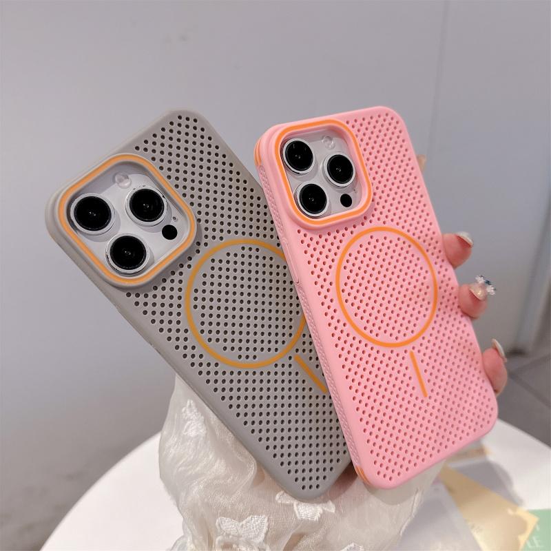 Luxury Contrasting Color Mesh Heat Dissipation Magnetic Protective Case for iPhone 16 Pro Max 15 14 13 12 Pro, Fully Shock-absorbing Protective Cover