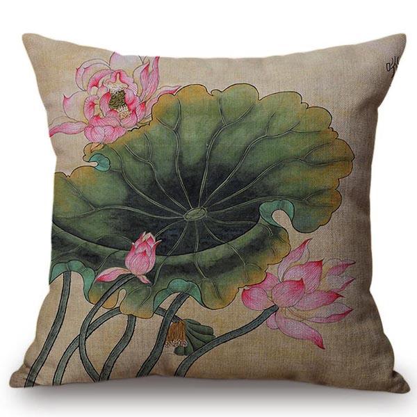 Chinese Retro Painting Style Classical Girl Lotus Cushion Covers Office Car Sofa Chair Home Decoration Cushion Cover Pillow Case
