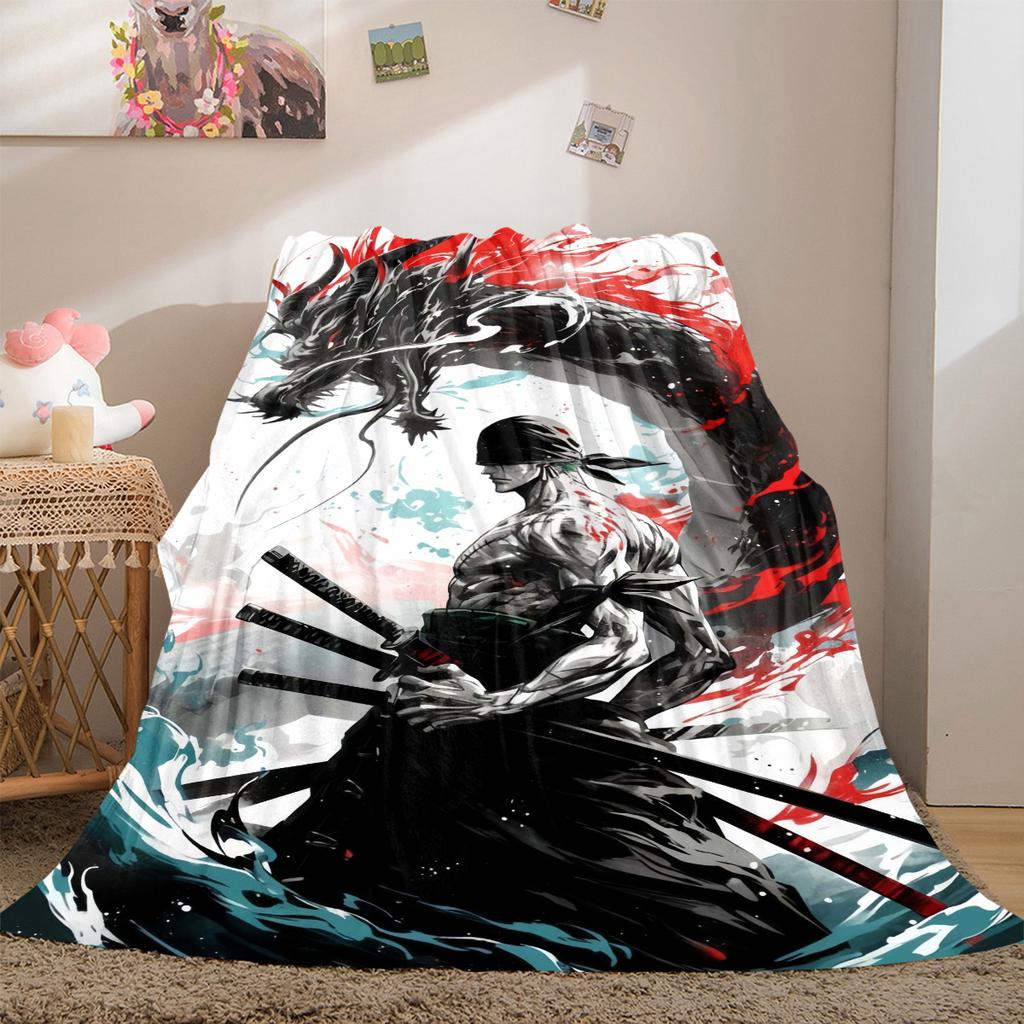 Zoro One Piece Print Blanket Warm Comfortable Flannel Cover For Bedrooms, Sofas, Beds, Chairs LXR135
