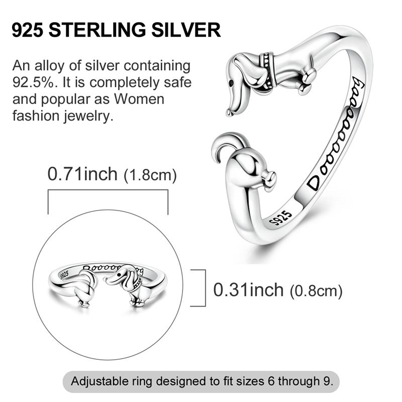 New 925 Silver Sausage Dog Ring For Women Fit Wedding Party Jewelry Gift