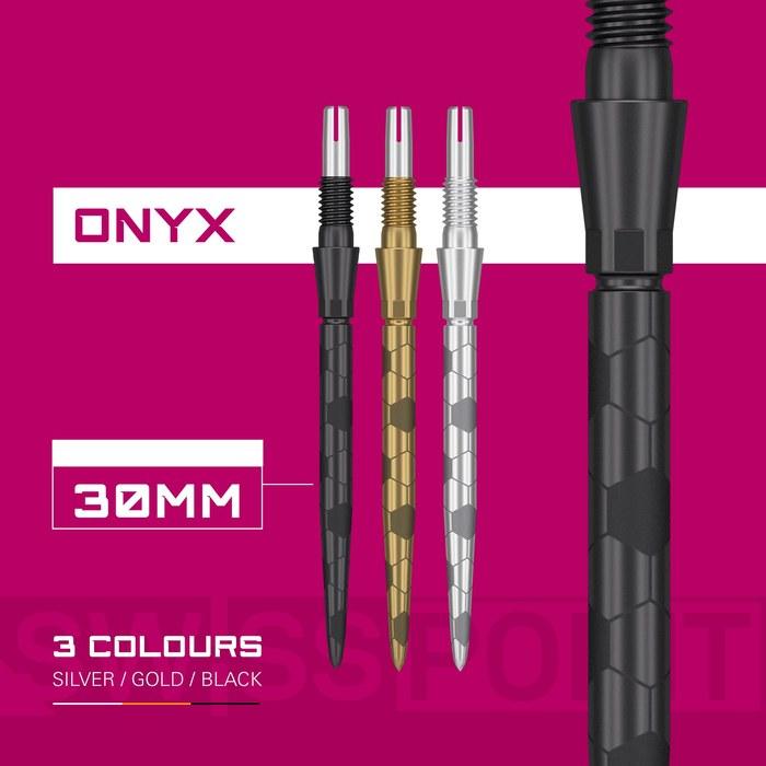 Target Darts Swiss Storm ONYX Dart Points (3 pieces) 26mm/30mm/35mm - Silver/Gold/Black. Replacement Steel Dart Points (30mm, Black).