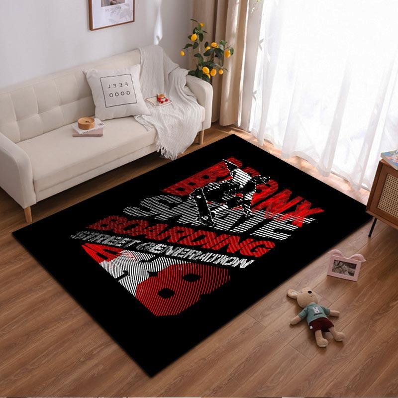 

Black Skateboarding Themed Carpet with Red and White Bronx Design Suitable for use as an anti-slip for living room bedroom sofas 40x60cm( 15x23in )