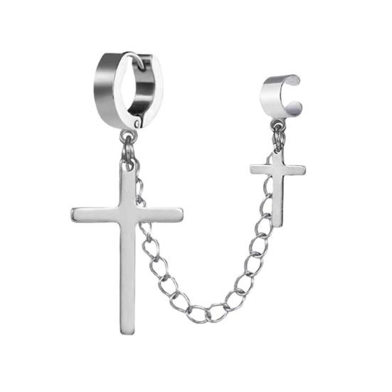 Yousheng 1Pc Punk Hip Hop Metal Chain Ear Cuff Creative Cross Tassel Men Earring Jewelry Accessories