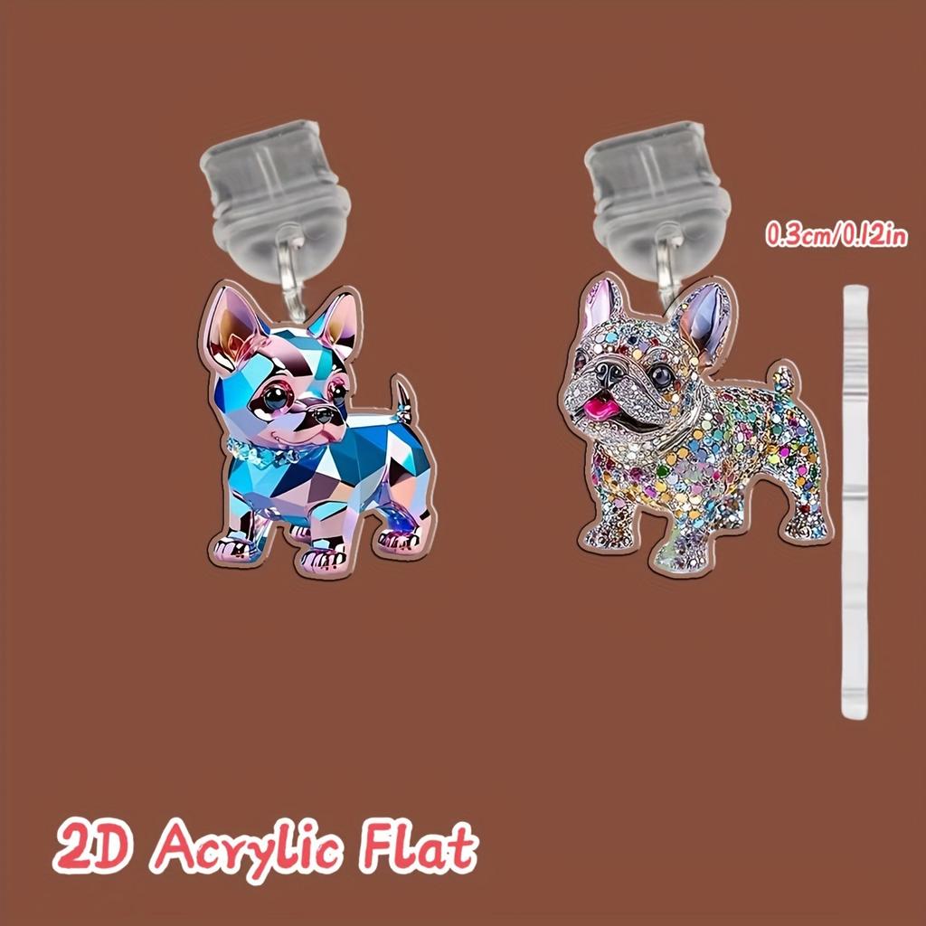 2pcs Shiny French Bulldog-Shaped Acrylic Dust Plugs and Cool Tech-Inspired Puppies, for Iphone/Type-C Interface - Shiny Rhinestone Design