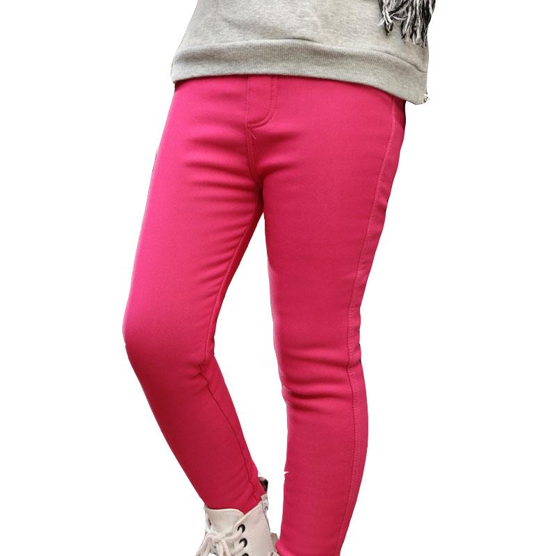 Girls Winter Children Plus Velvet Trousers Thick Warm Solid Color Pencil Pants