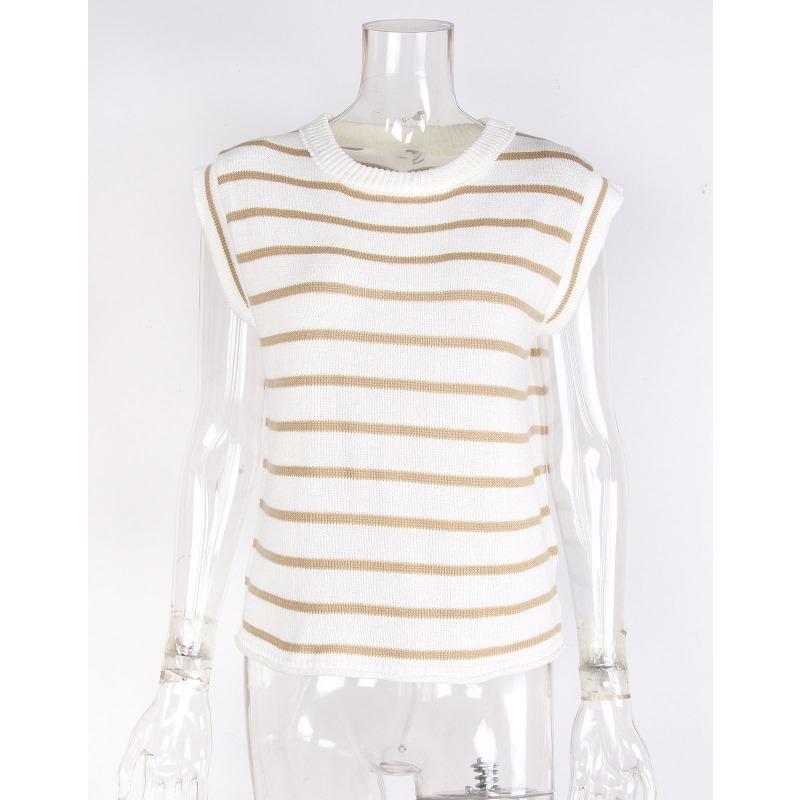 Podzim/zima Dámský pulovr s kulatým výstřihem Pletený Volný Pruhovaný Svetr s krátkým rukávem