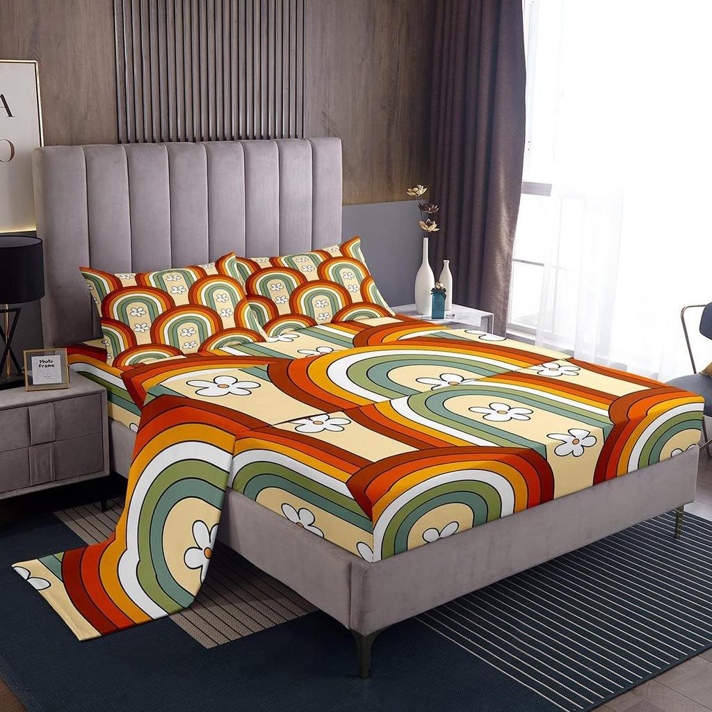 Cartoon Rainbow Pattern Mattress Four-Piece Bedding Set Bedroom Dormitory Bedding Decoration
