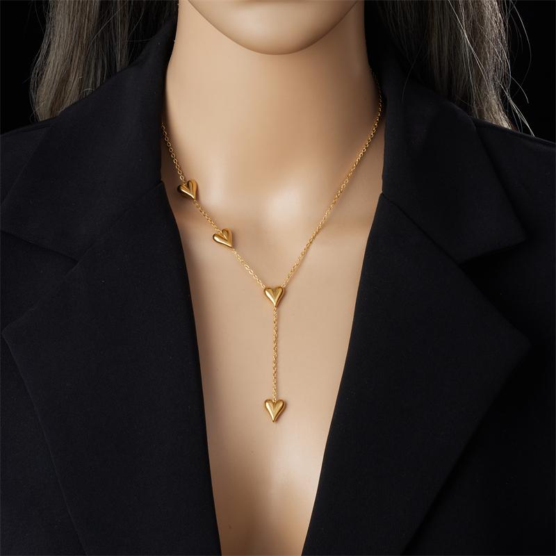 DIEYURO 316L Stainless Steel Heartshaped Gold Bracelet Necklace For Girl Delicate Fashion Simplicity Pendant Jewelry Suit