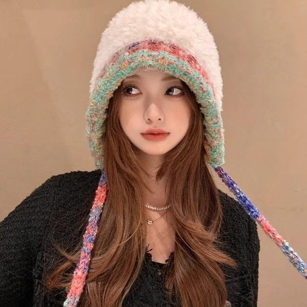 Hat Women's New Winter Plush Knitted Hat Ear Protection Warmth Protection Cold Protection Showing Face Cute Versatile Wool Hat